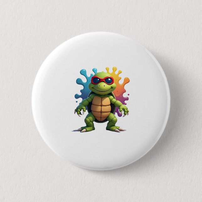 Cute Turtle Wearing Sunglasses Paint Splash Sea An 6 Cm Round Badge (Front)