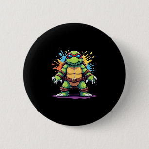 Cute Turtle Wearing Sunglasses Paint Splash Sea An 6 Cm Round Badge