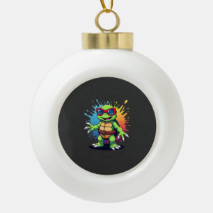 Cute Turtle Wearing Sunglasses Paint Splash Sea An Ceramic Ball Christmas Ornament