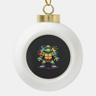 Cute Turtle Wearing Sunglasses Paint Splash Sea An Ceramic Ball Christmas Ornament