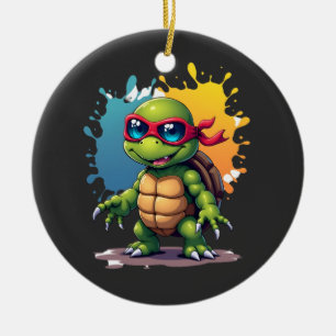 Cute Turtle Wearing Sunglasses Paint Splash Sea An Ceramic Ornament