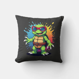Cute Turtle Wearing Sunglasses Paint Splash Sea An Cushion