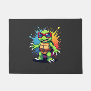 Cute Turtle Wearing Sunglasses Paint Splash Sea An Doormat