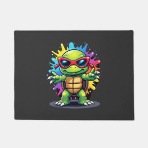 Cute Turtle Wearing Sunglasses Paint Splash Sea An Doormat