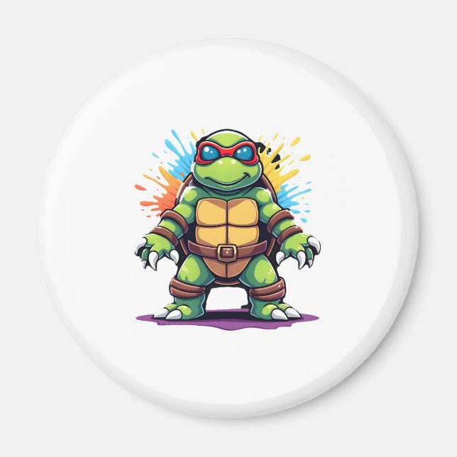 Cute Turtle Wearing Sunglasses Paint Splash Sea An Magnet (Front)