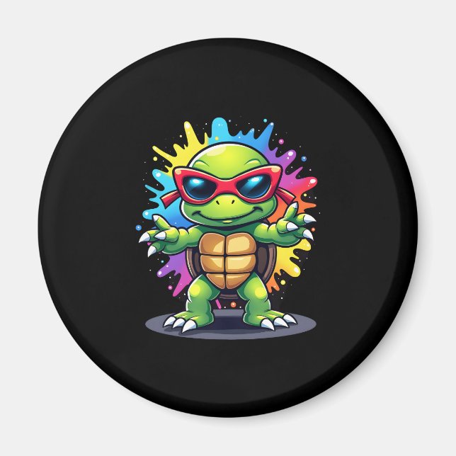 Cute Turtle Wearing Sunglasses Paint Splash Sea An Magnet (Front)
