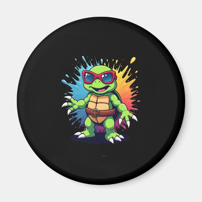 Cute Turtle Wearing Sunglasses Paint Splash Sea An Magnet (Front)