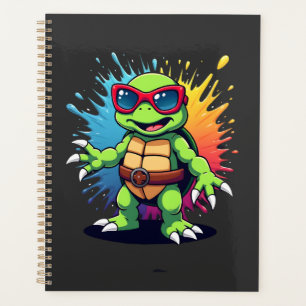 Cute Turtle Wearing Sunglasses Paint Splash Sea An Planner