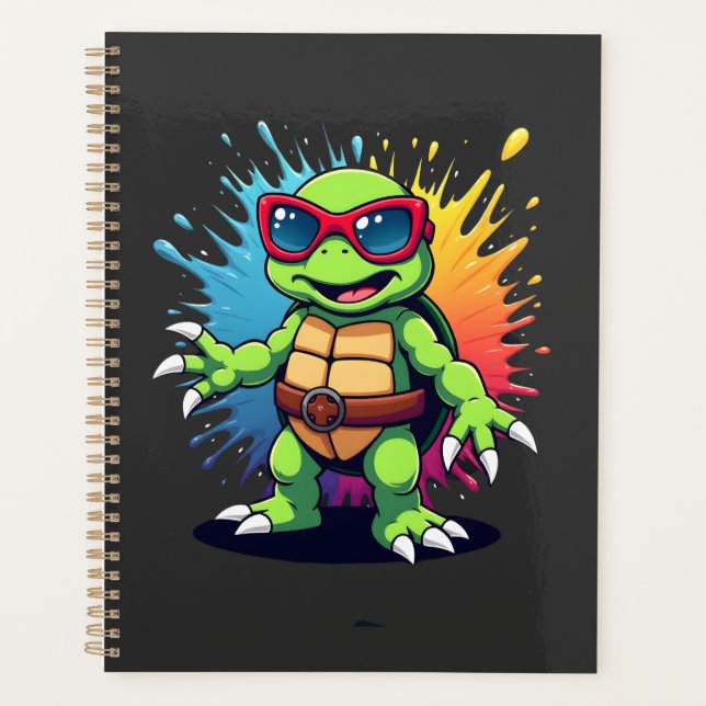 Cute Turtle Wearing Sunglasses Paint Splash Sea An Planner (Front)