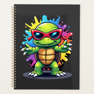 Cute Turtle Wearing Sunglasses Paint Splash Sea An Planner