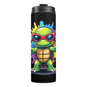 Cute Turtle Wearing Sunglasses Paint Splash Sea An Thermal Tumbler