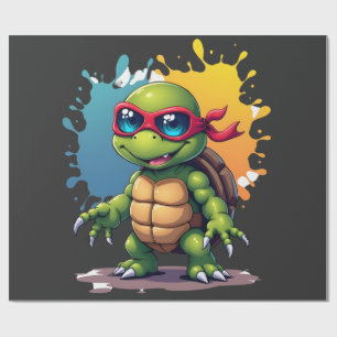 Cute Turtle Wearing Sunglasses Paint Splash Sea An Wrapping Paper