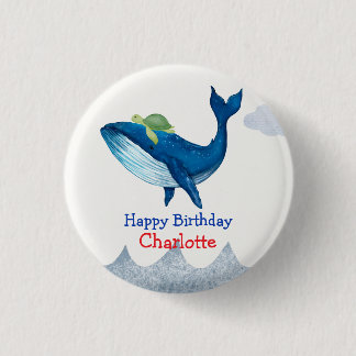 Cute turtle Whale racing ocean Birthday party 3 Cm Round Badge
