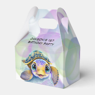Cute Turtle with Bubbles 1st. Birthday Party Favour Box