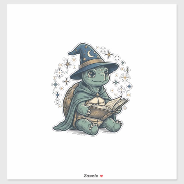Cute Turtle Wizard Reading Spellbook Vector Design (Sheet)