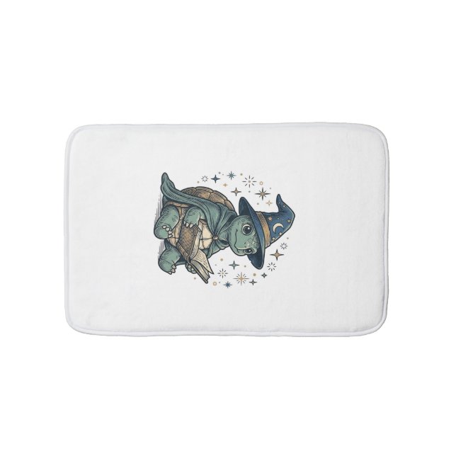 Cute Turtle Wizard Reading Spellbook Vector Design Bath Mat (Front)