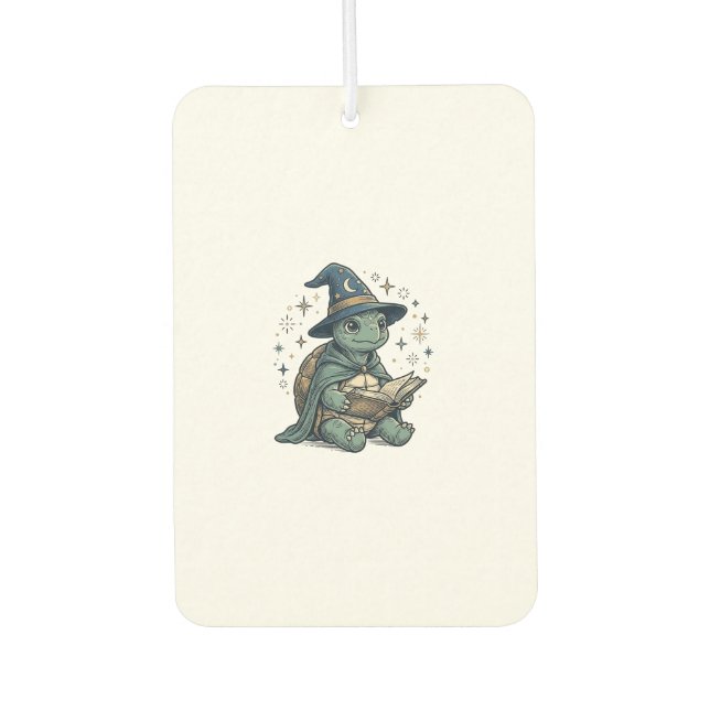 Cute Turtle Wizard Reading Spellbook Vector Design Car Air Freshener (Front)