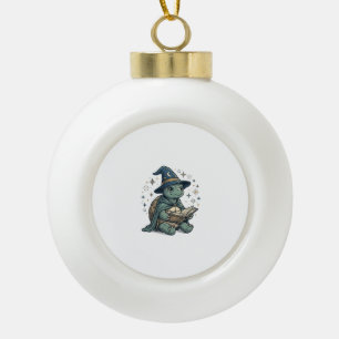 Cute Turtle Wizard Reading Spellbook Vector Design Ceramic Ball Christmas Ornament
