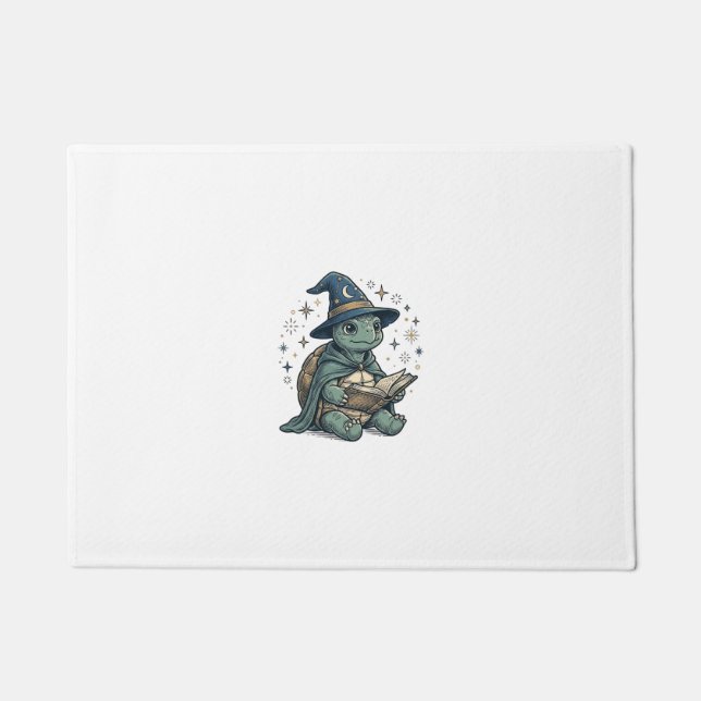 Cute Turtle Wizard Reading Spellbook Vector Design Doormat (Front)