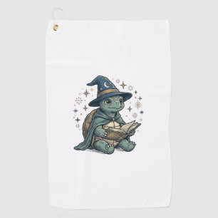Cute Turtle Wizard Reading Spellbook Vector Design Golf Towel