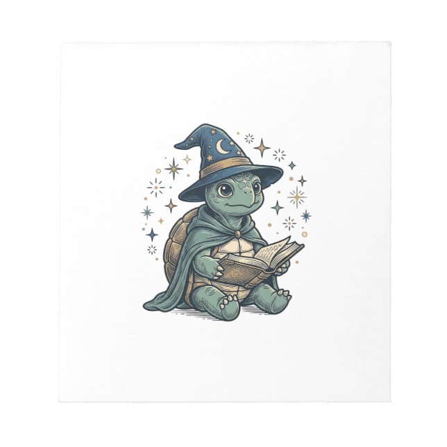 Cute Turtle Wizard Reading Spellbook Vector Design Notepad (Front)