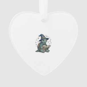 Cute Turtle Wizard Reading Spellbook Vector Design Ornament