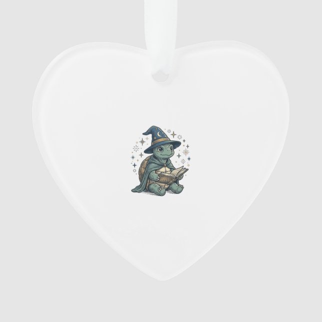 Cute Turtle Wizard Reading Spellbook Vector Design Ornament (Front)