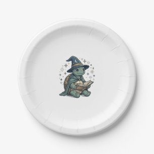 Cute Turtle Wizard Reading Spellbook Vector Design Paper Plate