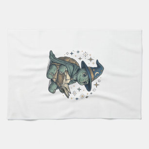 Cute Turtle Wizard Reading Spellbook Vector Design Tea Towel