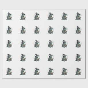 Cute Turtle Wizard Reading Spellbook Vector Design Wrapping Paper