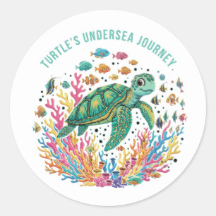Cute Turtle's Undersea Journey   Colourful Ocean  Classic Round Sticker