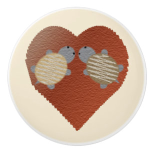 Cute Turtles with a Heart Background Ceramic Knob
