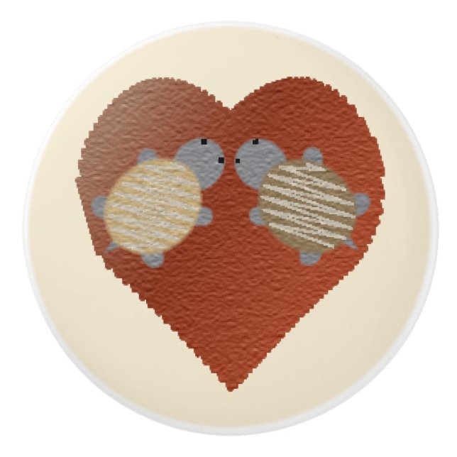 Cute Turtles with a Heart Background Ceramic Knob (Front)