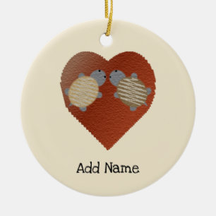 Cute Turtles with a Heart Background Ceramic Ornament
