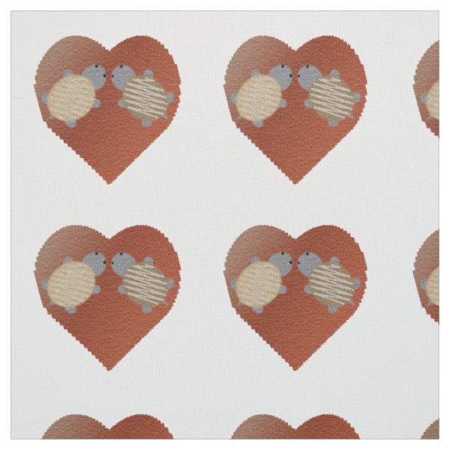 Cute Turtles with a Heart Background Fabric (Swatch)