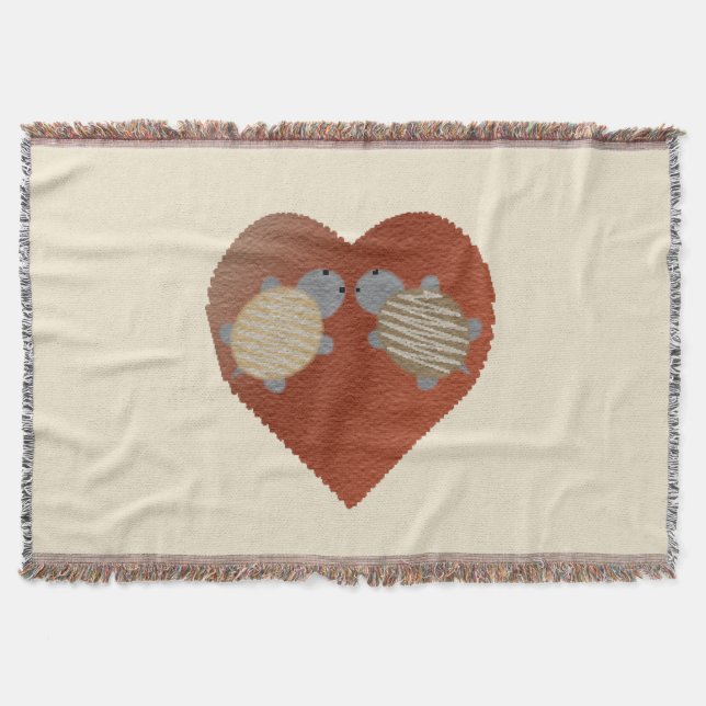 Cute Turtles with a Heart Background Throw Blanket (Front)