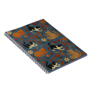 Cute Tuxedo and Orange Tabby Cats Autumn Notebook