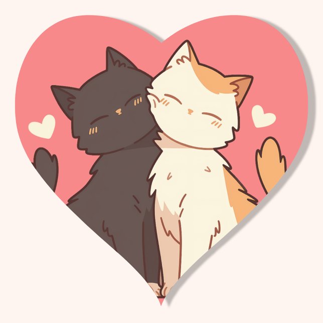 Cute Tuxedo Anime Kawaii Cats Cuddling with Hearts Heart Sticker (Creator Uploaded)