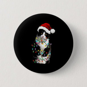 Cute Tuxedo Black Cat Christmas Light Cat Christma 6 Cm Round Badge