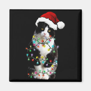 Cute Tuxedo Black Cat Christmas Light Cat Christma Magnet