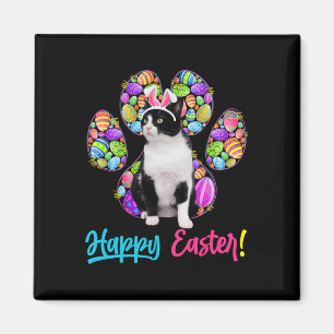 Cute Tuxedo Cat And Bunny Ears Easter Eggs Cat Paw Magnet