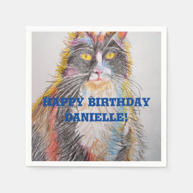 Cute Tuxedo Cat Animal Decor Serviette Napkins (Front)