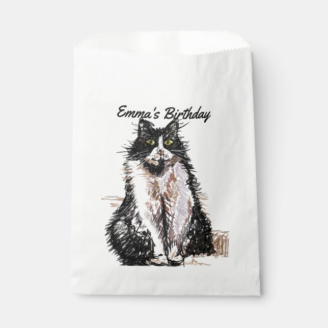 Cute Tuxedo Cat Art pet Animal Party Favour Bags (Front)