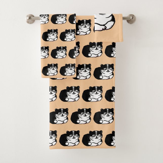 cute tuxedo cat bath towel set (Insitu)
