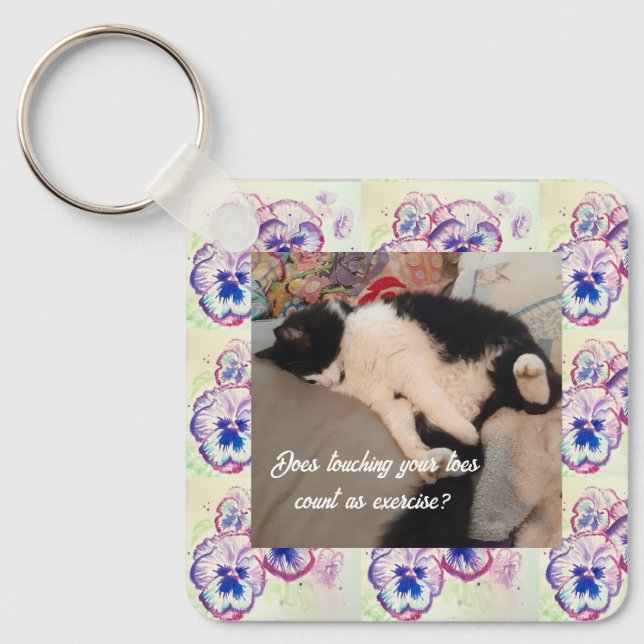 Cute Tuxedo Cat Birthday Party Childs Invitation Key Ring (Front)