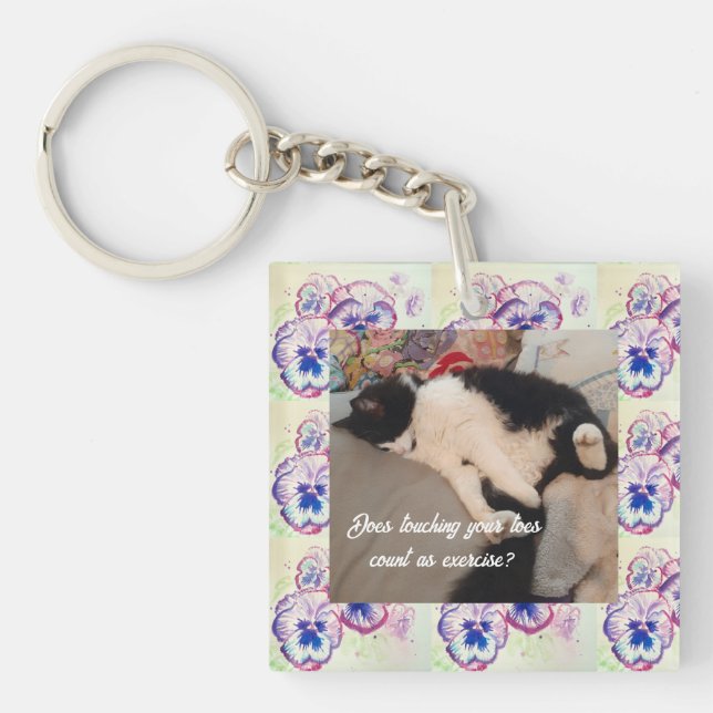Cute Tuxedo Cat Birthday Party Childs Invitation Key Ring (Front)