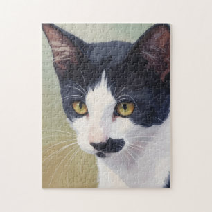 Cute Tuxedo Cat Black and White Cat Puzzle Art