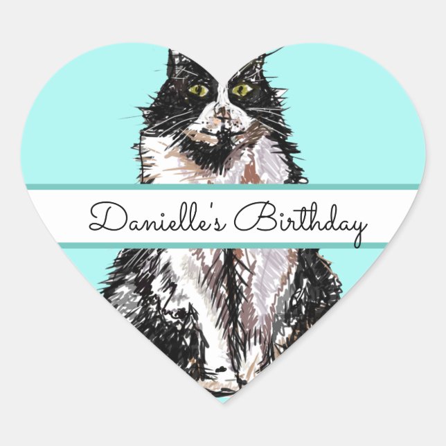 Cute Tuxedo Cat Black White Cats Birthday Heart St Sticker (Front)