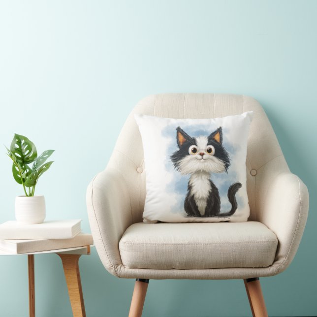 Cute Tuxedo Cat Cartoon Cushion (Chair)