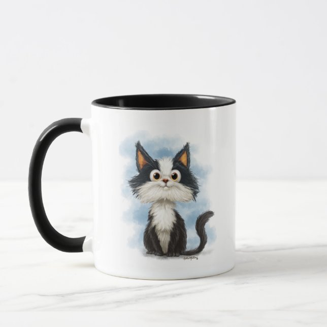 Cute Tuxedo Cat Cartoon Mug (Left)